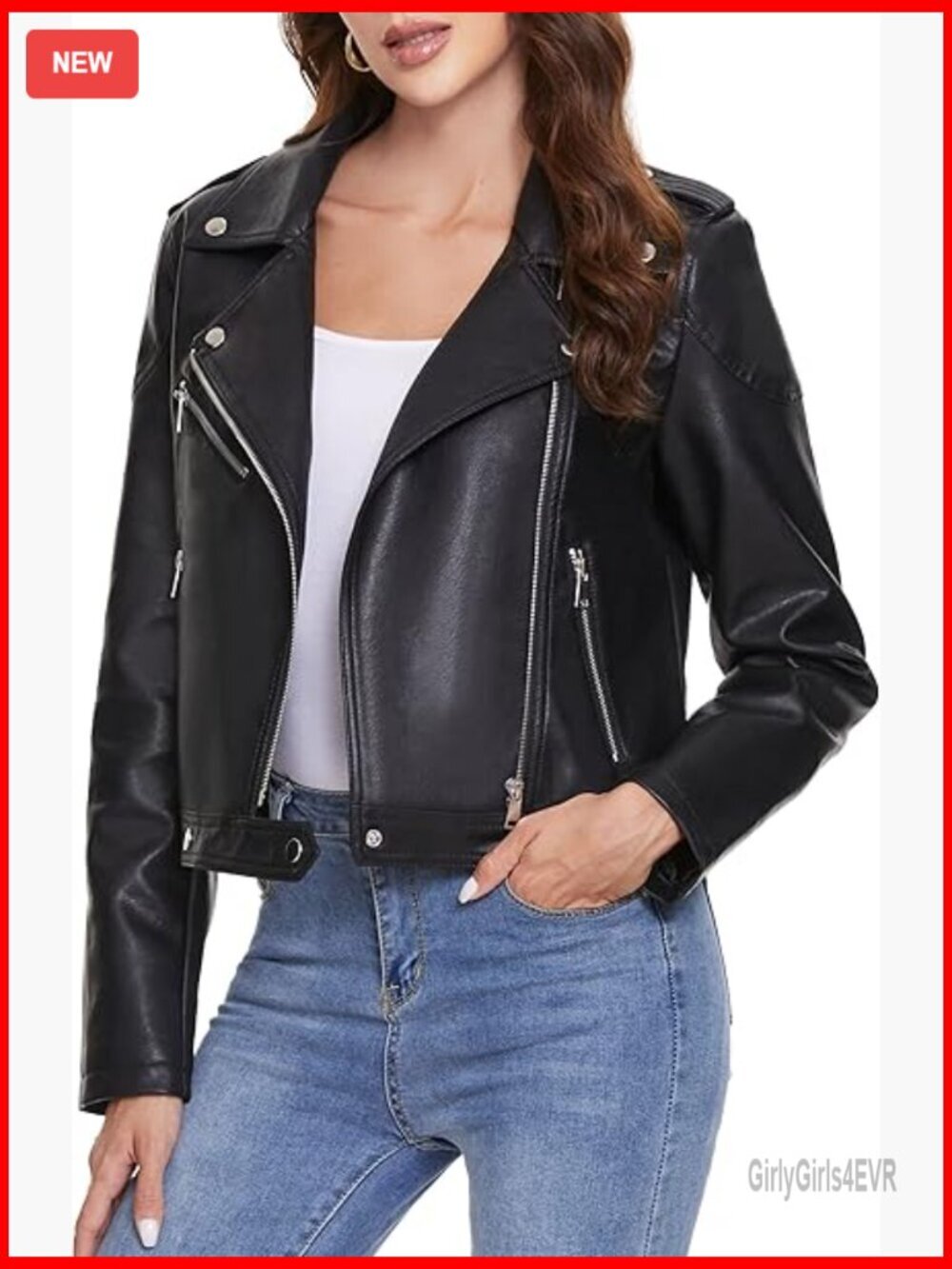 Faux Leather Motorcycle Jacket, Slim Fit Zip Up Biker Coat, Long Sleeve